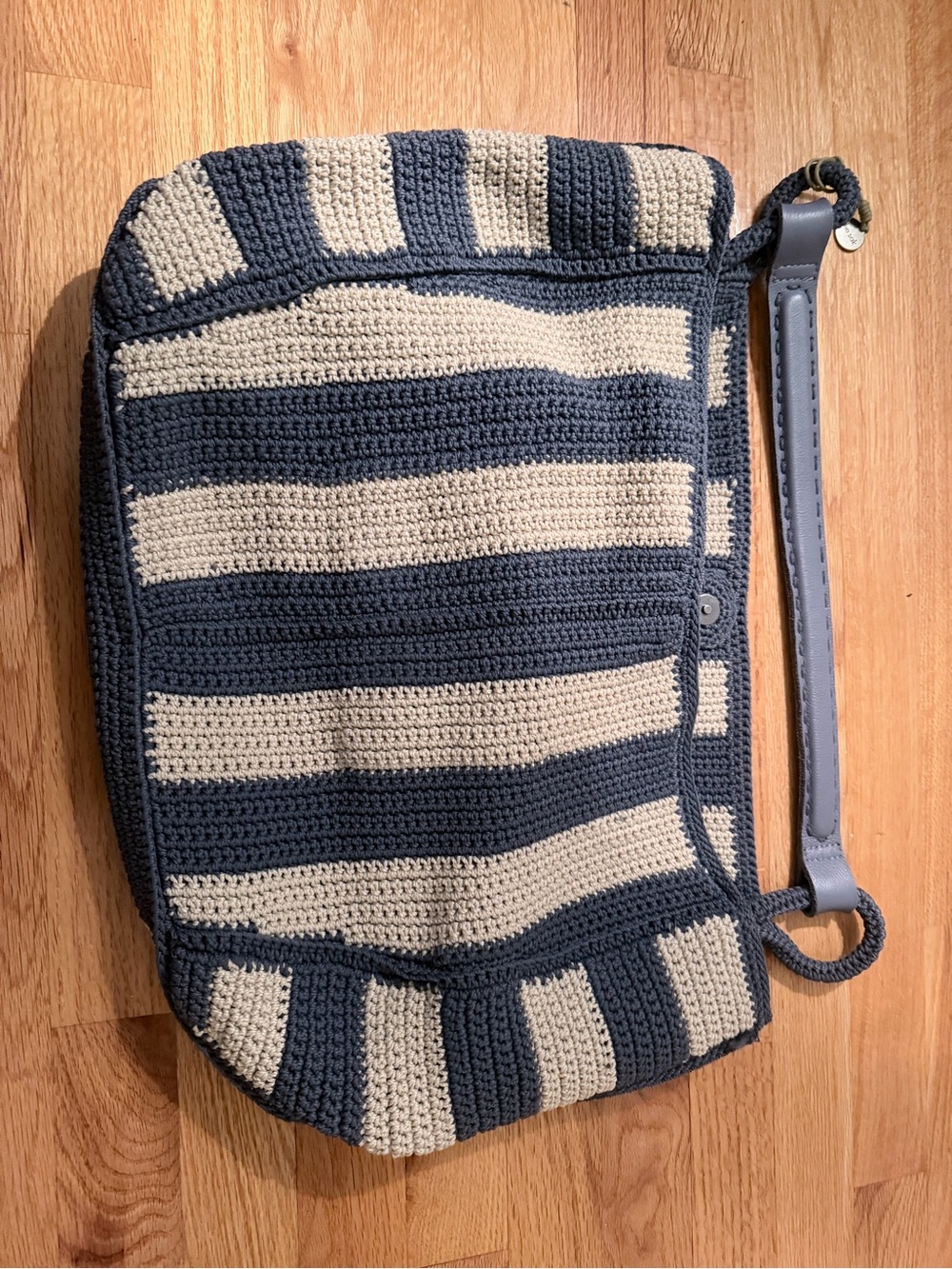 The Sak Felix Large Striped Crochet Tote Bag in Navy and Cream